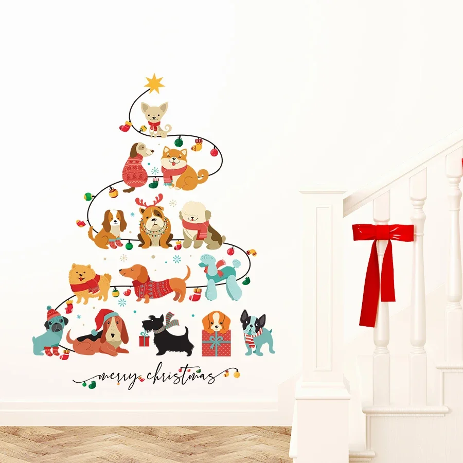 Baby Nursery Tree - 小さな犬のクリスマスツリーの形をしたウォールステッカー,子供部屋の漫画のステッカー,赤ちゃんの保育園の寝室の装飾,家の装飾