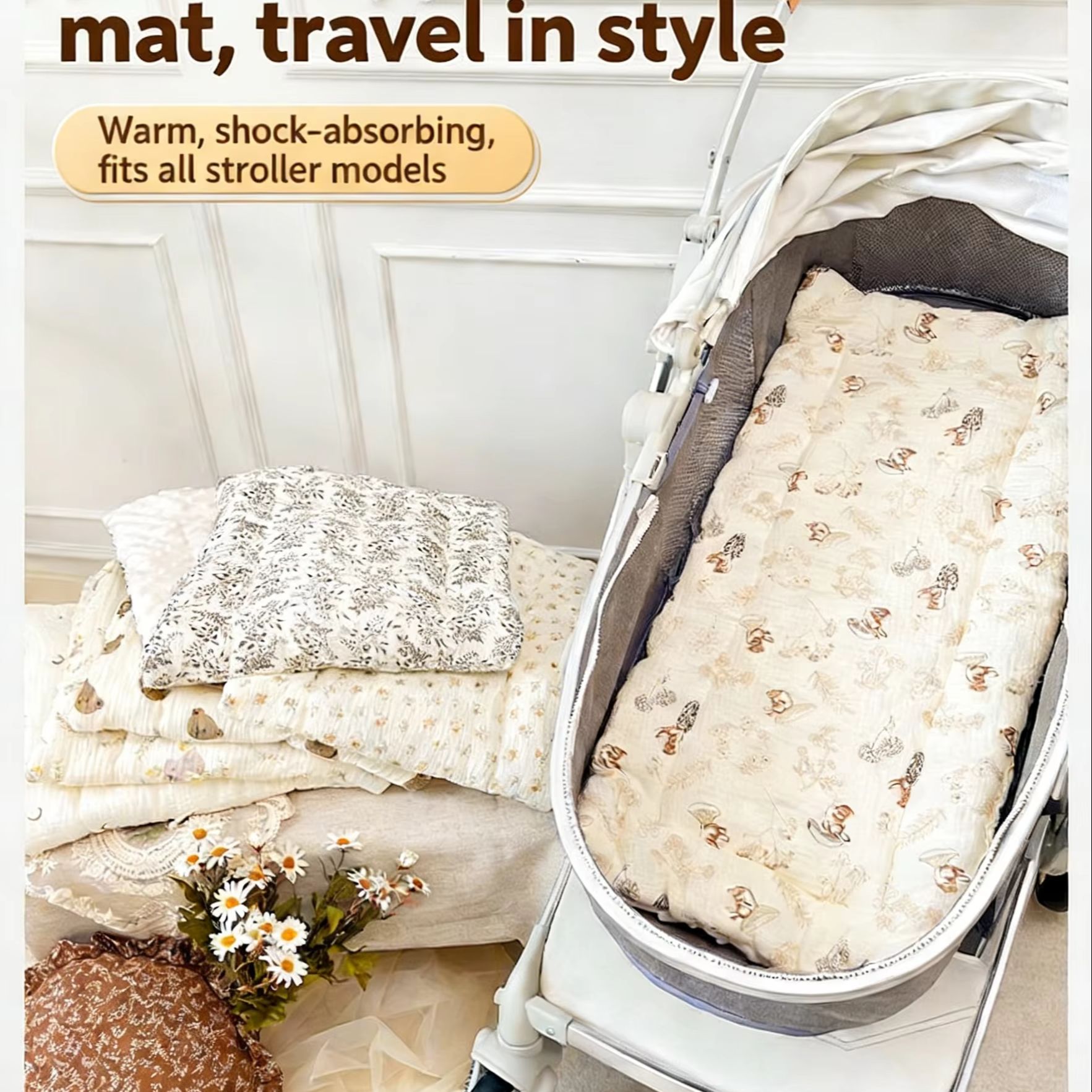 Baby Nursery Trolley - ベビーカーパッドアップグレードされたユニバーサルベビーカーマットレスパッド乳母車ライナー通気性インサートベビーカーカーシートバシネット用