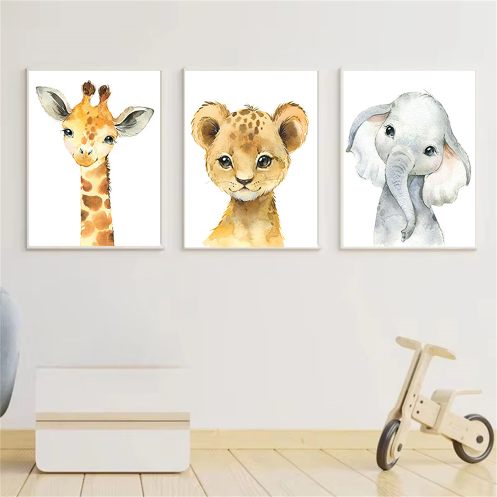 Baby Nursery Jungle Animals - サファリの保育園装飾3枚セット ポスター ジャングル動物 保育園の壁アートプリント 赤ちゃん動物プリント 子供部屋