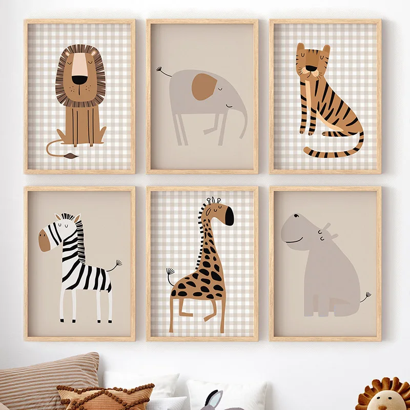 Baby Nursery Jungle Animals - (フレームなし)ライオン、トラ、ゾウ、キリン、ジャングル、動物、保育園、ウォールアート、キャンバス絵画、ポスターとプリント、壁の絵、ベビーキ