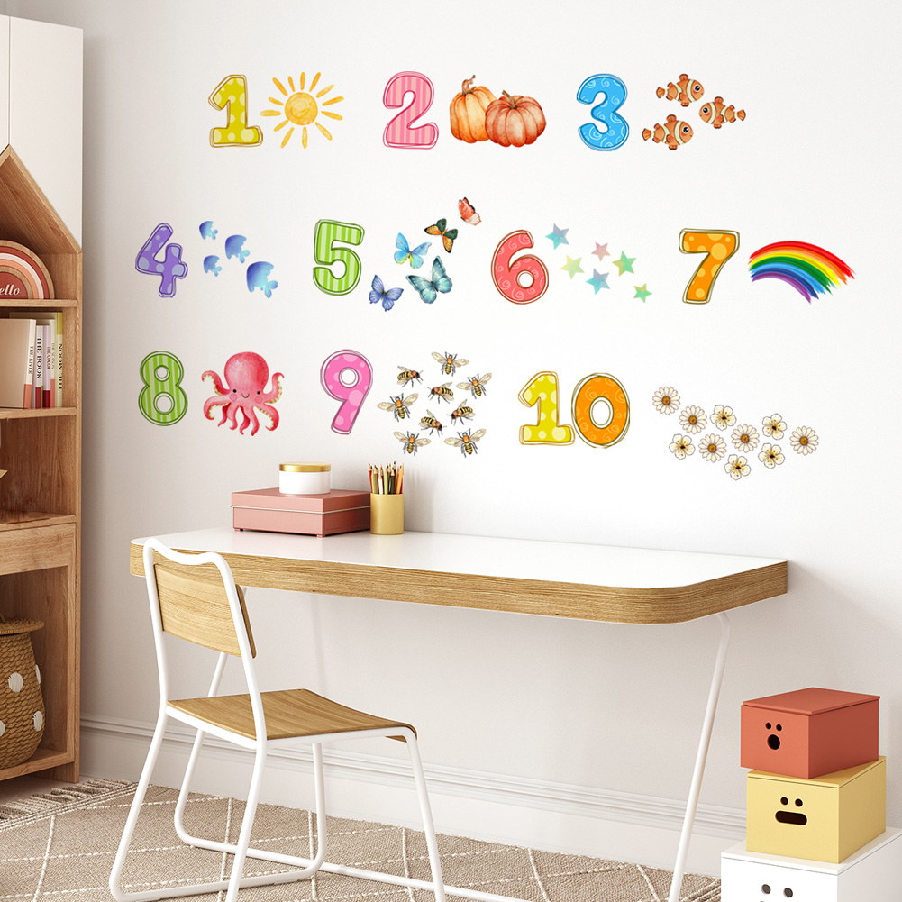 Baby Nursery Wall Stickers - 漫画デジタル動物ウォールステッカーベビーキッズパズルルーム装飾壁紙寝室家の装飾保育園自己粘着デカール