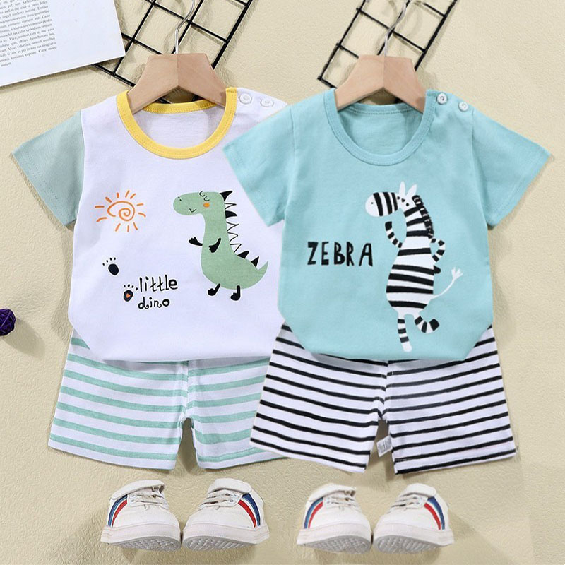 Baby Nursery Ideas Boy - 綿 Tシャツ + ショーツ 2 ピーストラックスーツセット子供漫画ゼブラ恐竜プリント夏のスーツ子供男の子女の子ベビー