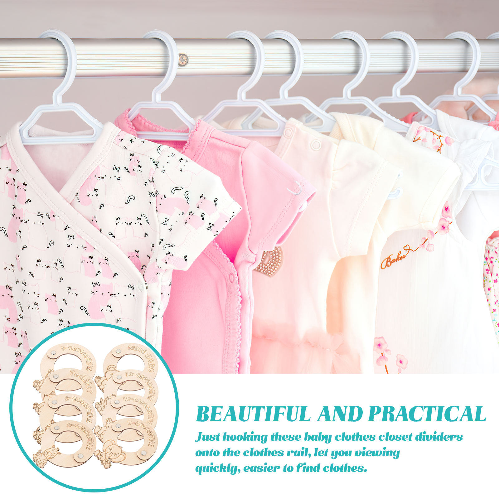Baby Nursery Wardrobe - 8個入りベビークローゼット衣類サイズディバイダー 木製オーガナイザー ベビー服ワードローブ収納ディバイダー 乳幼児用