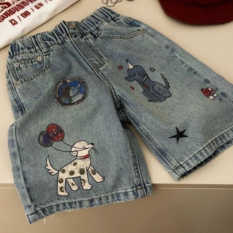 Baby Nursery Ideas Boy - 男の子夏デニムショーツ 2-7T かわいい漫画犬プリント膝丈パンツ子供服女の赤ちゃん弾性ウエストストレートショーツ