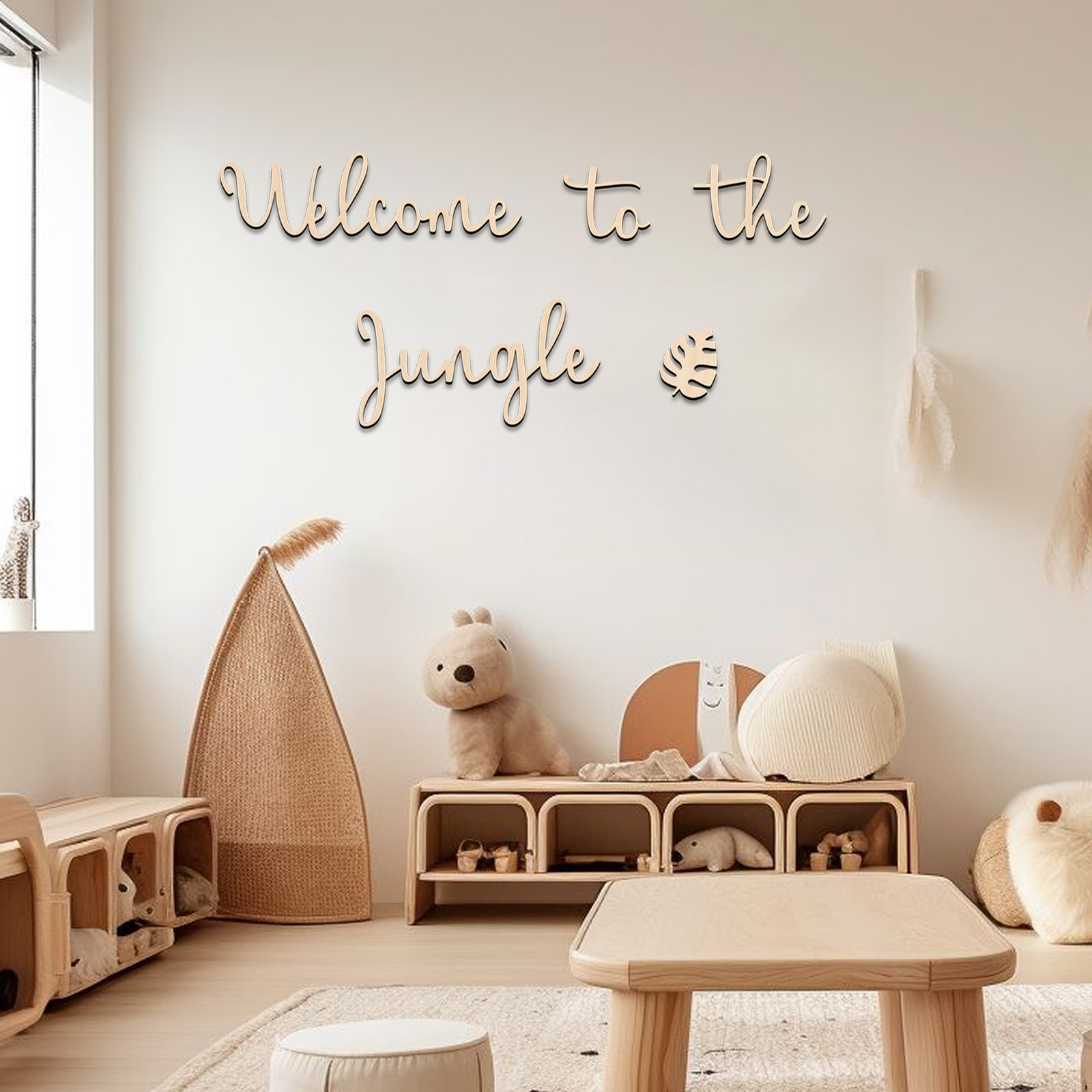 Baby Nursery Artwork - ジャングルへようこそ 木製サイン - 子供部屋の装飾、森の保育園の壁飾り、ジャングル動物のテーマ、ベビーシャワーギフト、家の装飾