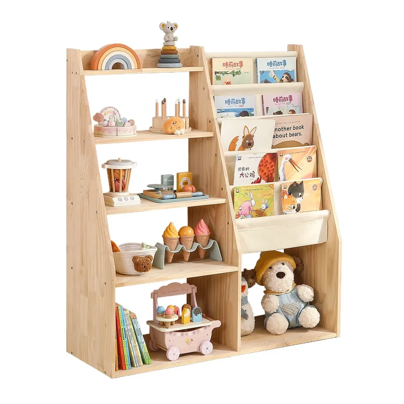 Baby Nursery Bookshelf - 子供用2-in-1おもちゃ収納ラックと本棚、保育園・ベビー向け絵本オーガナイザー用フロアスタンドウォールユニット