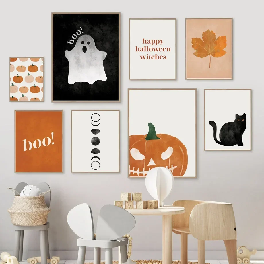 Baby Nursery Boy - 猫ハロウィンソウルカボチャ壁アートキャンバス絵画北欧ポスターやプリント壁の絵赤ちゃん子供のための寝室の家の装飾