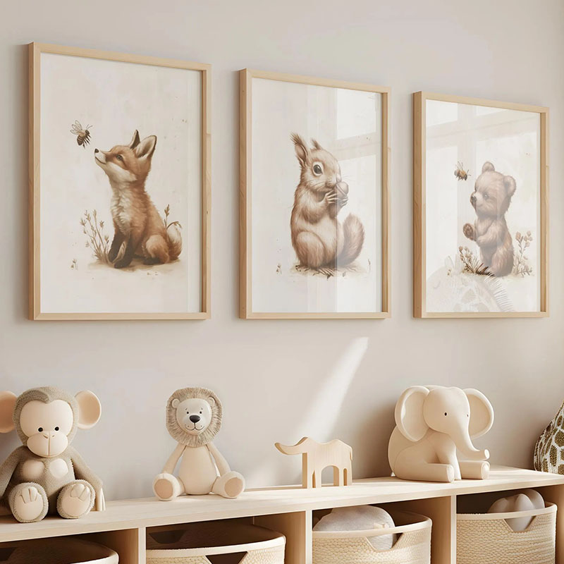 Baby Nursery Artwork - クマウサギキツネ鹿リスネズミ動物ポスター保育園壁アートキャンバス絵画ポスタープリント写真ベビーキッズルーム装飾