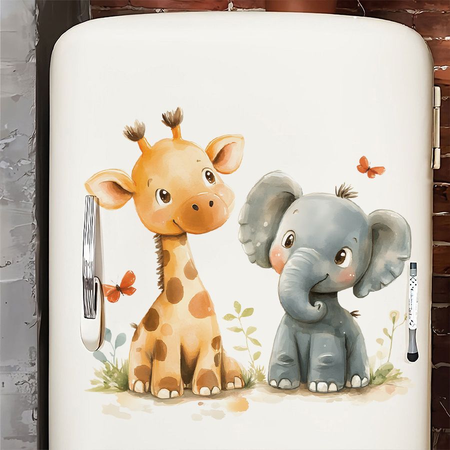Baby Nursery Wall Stickers - かわいいキリンとゾウのウォールデカール防水取り外し可能な漫画動物ステッカー子供保育園教室装飾