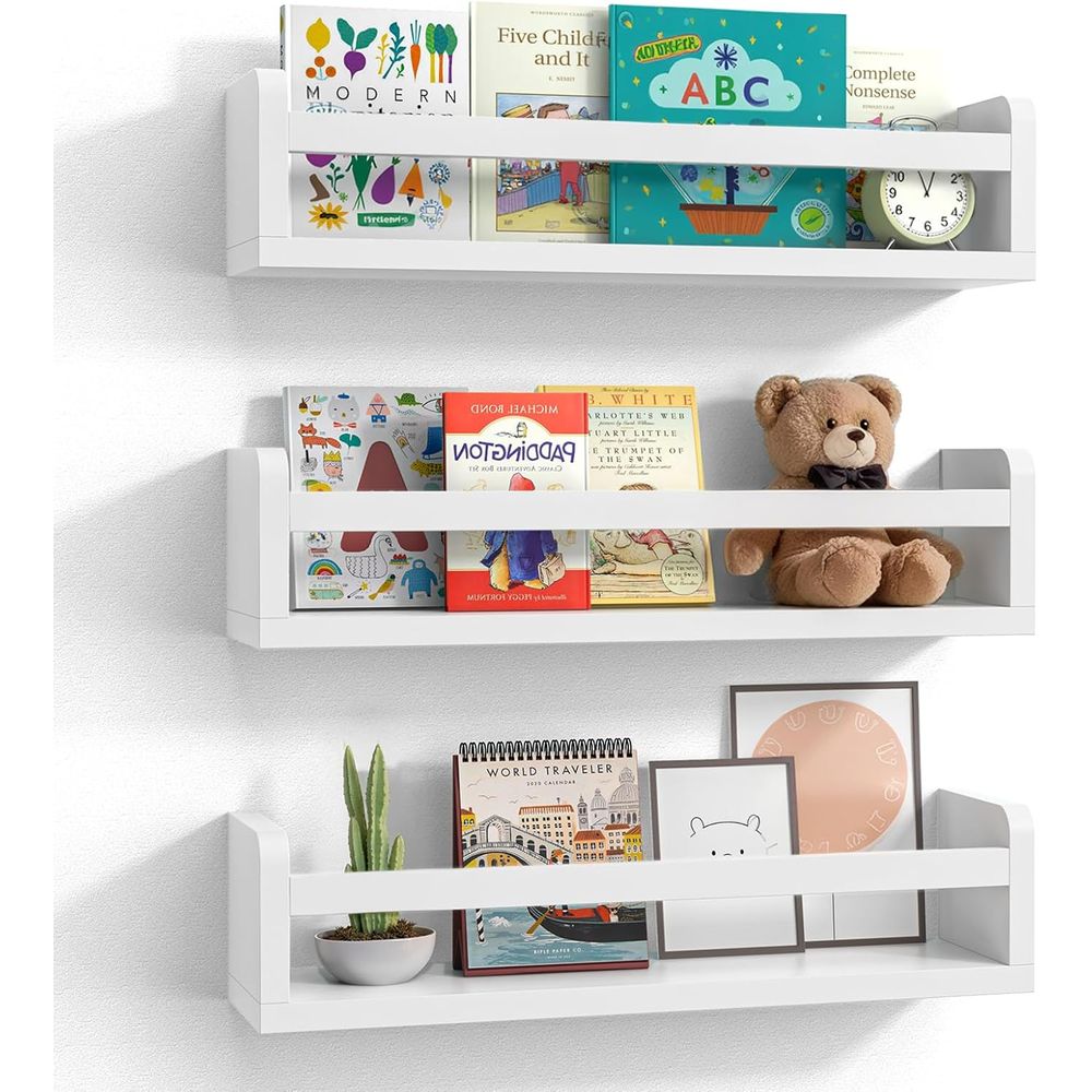 白い木製のベビー＆キッズブックシェルフセット、16.5インチ - Baby Nursery Bookshelf のレビューと価格