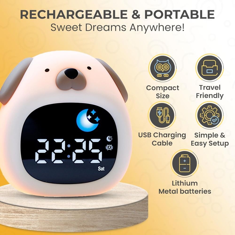 新しい明るい目覚まし時計、犬のデザイン、睡眠トレーナー機能付 - Sound Sleep Trainer Clock のレビューと価格