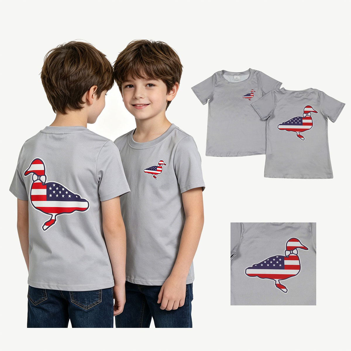 赤ちゃん男の子グレー半袖フラッグダックス独立記念日 Tシャツ - Baby Nursery Ideas Boy のレビューと価格