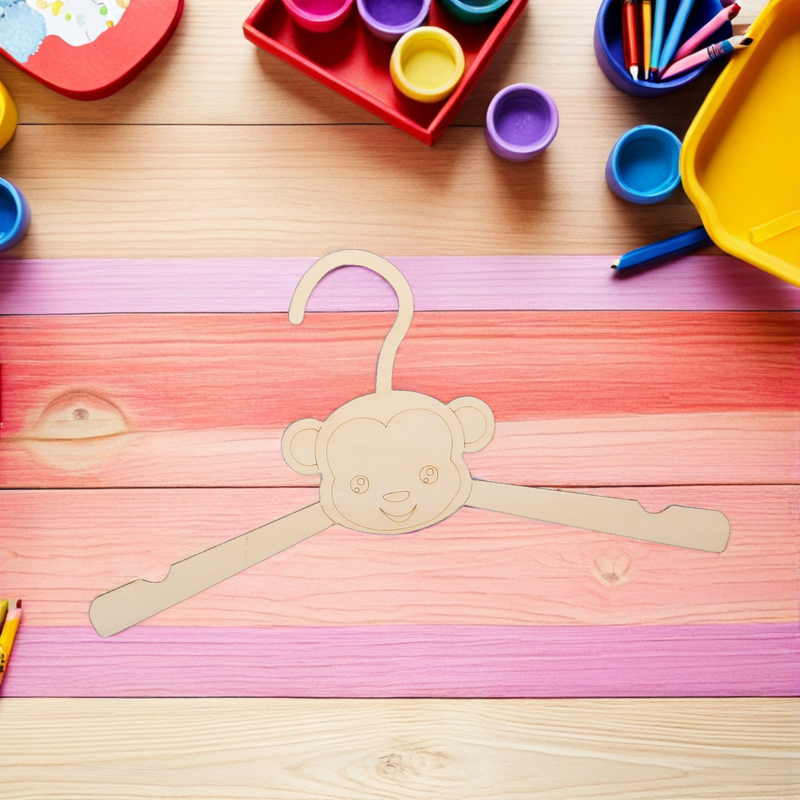 10個入り、子供用木製動物型ハンガー、猿のデザイン、角が丸い - Baby Nursery Hangers のレビューと価格