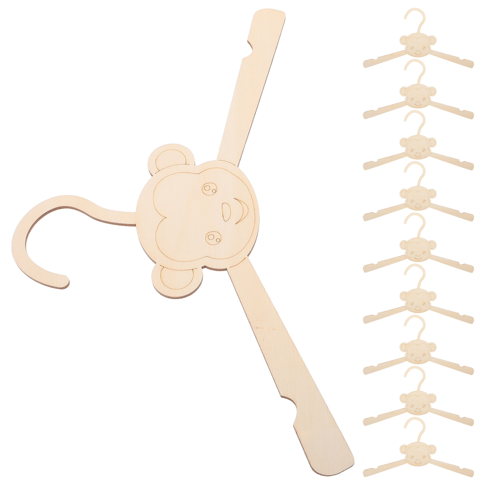 10個入り、子供用木製動物型ハンガー、猿のデザイン、角が丸い - Baby Nursery Hangers のレビューと価格