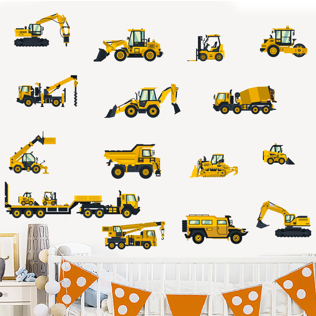漫画ショベルエンジニアリング車の壁のステッカー自己粘着子供部 - Baby Nursery Wall Stickers のレビューと価格