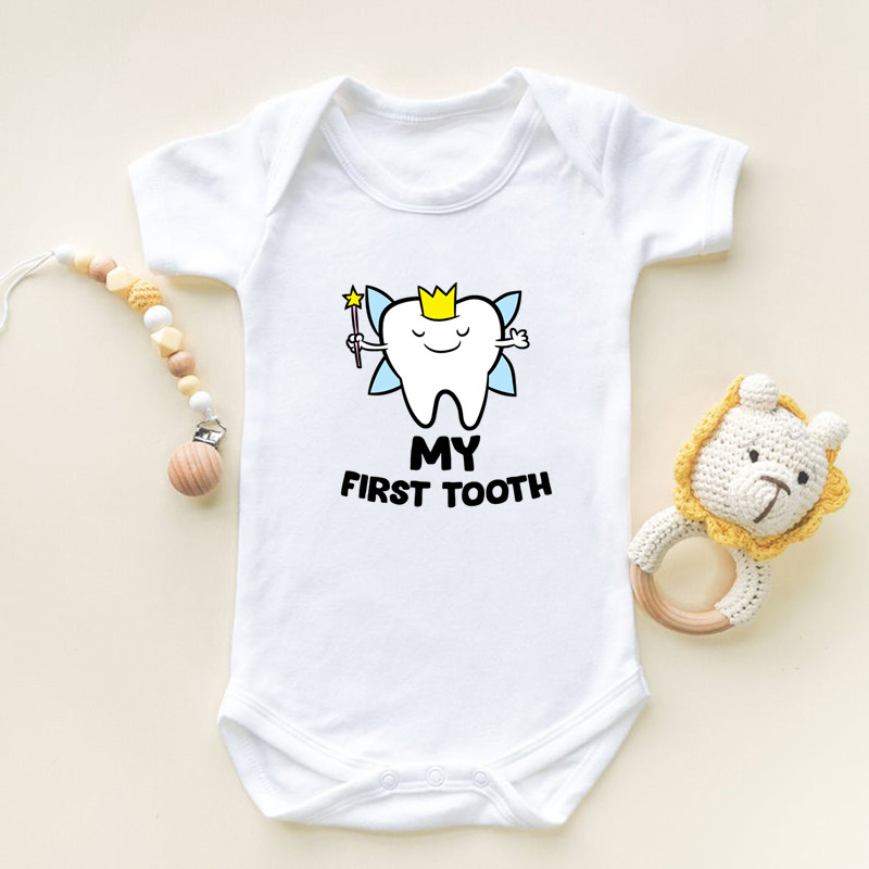 私は最初の歯プリント半袖ベビーロンパース幼児新生児ボディスー - Baby Nursery Ideas Boy のレビューと価格