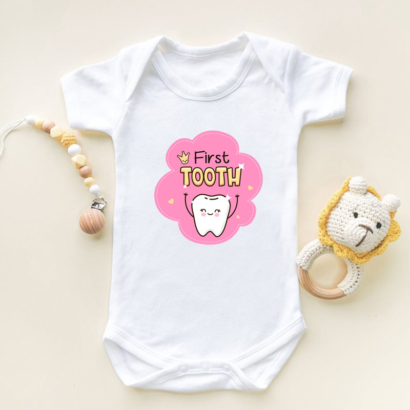 私は最初の歯プリント半袖ベビーロンパース幼児新生児ボディスー - Baby Nursery Ideas Boy のレビューと価格