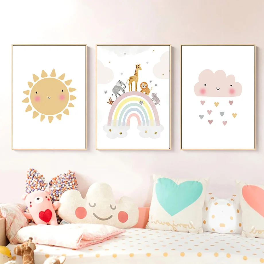 キリン象熱気球太陽虹保育園北欧ポスターやプリント壁アートキャ - Baby Nursery Artwork のレビューと価格