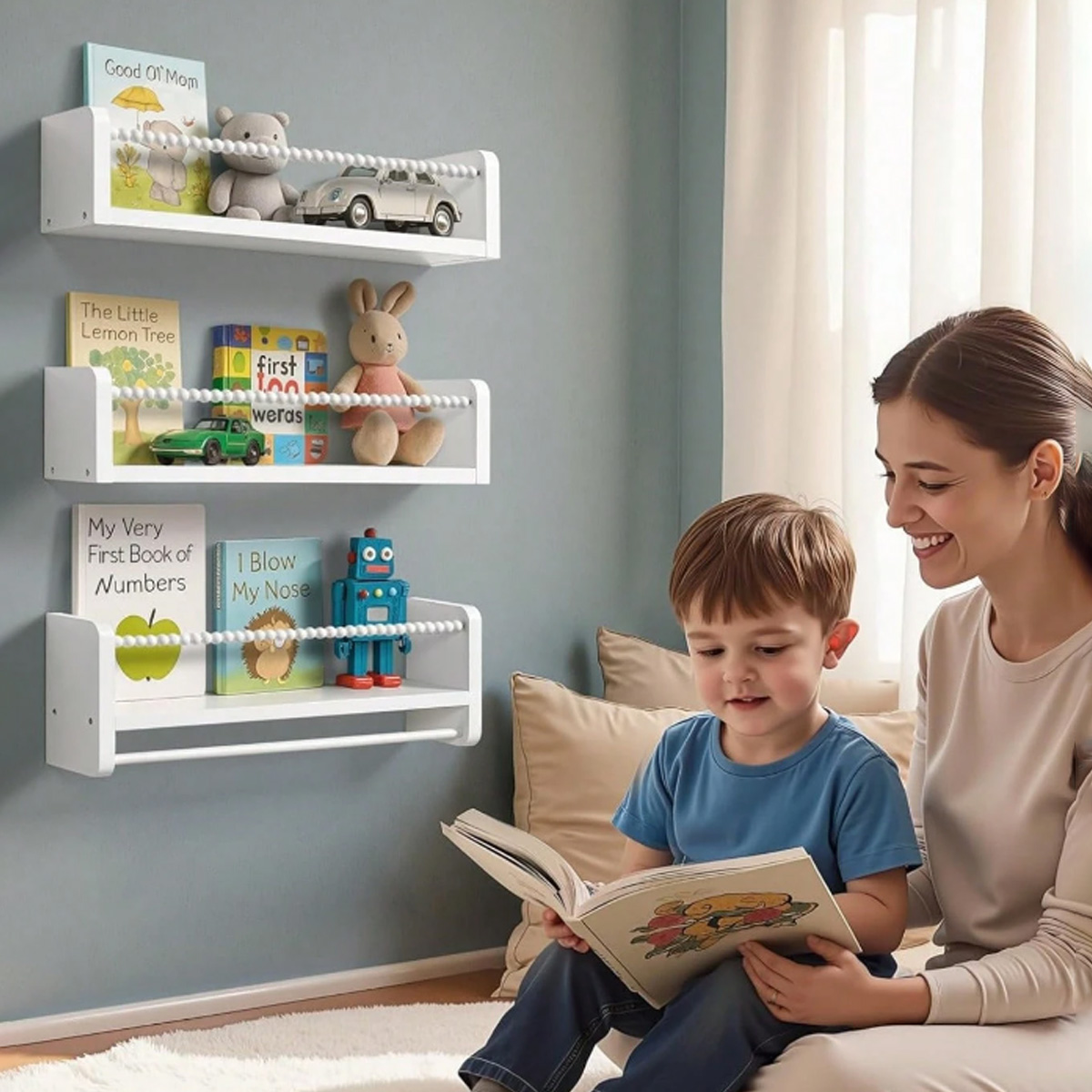 保育園用本棚、15.7インチ木製壁掛け本棚3個セット、ベビー - Baby Nursery Bookshelf のレビューと価格