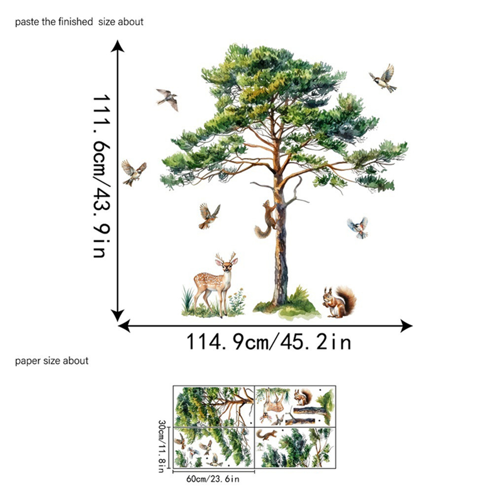 大きな松の木のウォールデカール、リス、子鹿、鳥のビニールステ - Baby Nursery Wall Stickers のレビューと価格