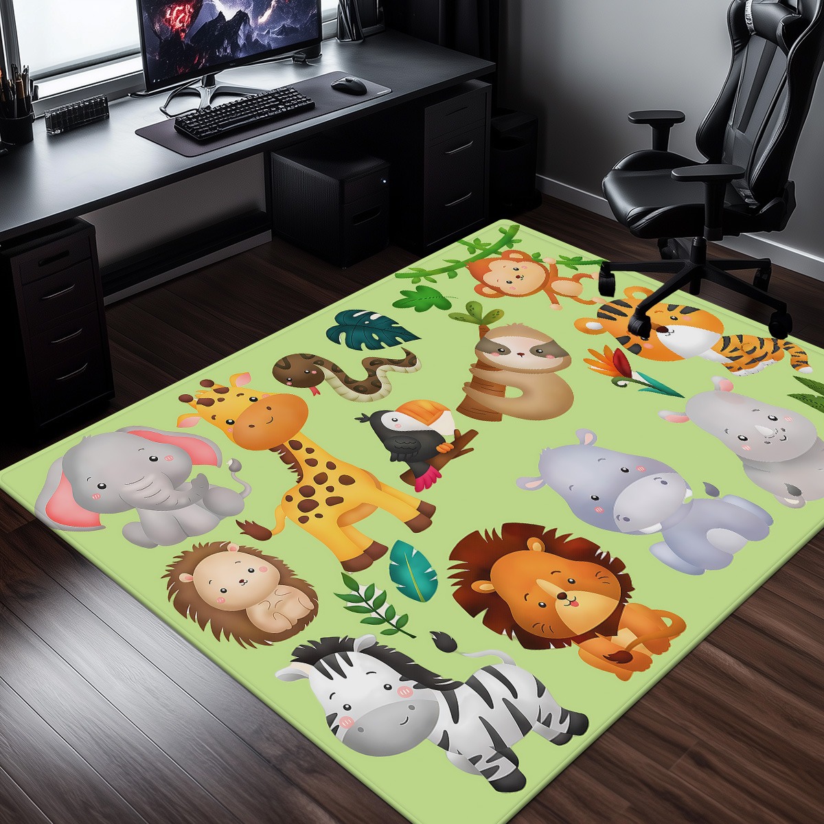かわいいジャングルアニマルプリントのクリスタルベルベットラグ - Baby Nursery Jungle Animals のレビューと価格