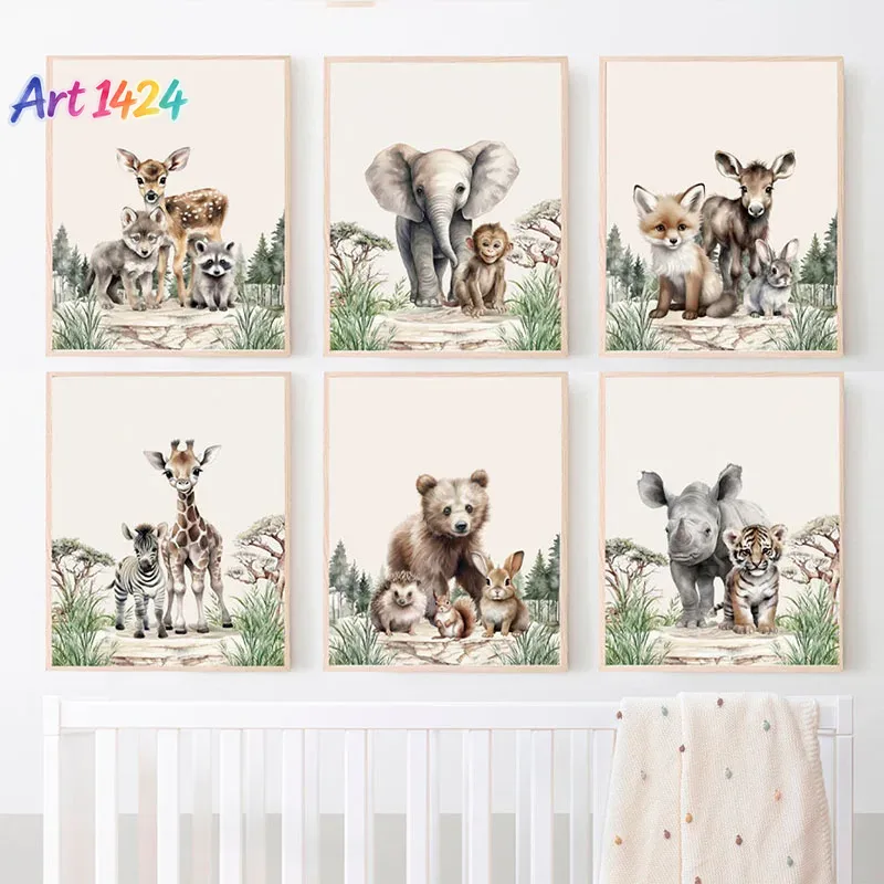 1枚（フレームなし）象、キリン、クマ、キツネ、鹿の子供部屋用 - Baby Nursery Jungle Animals のレビューと価格