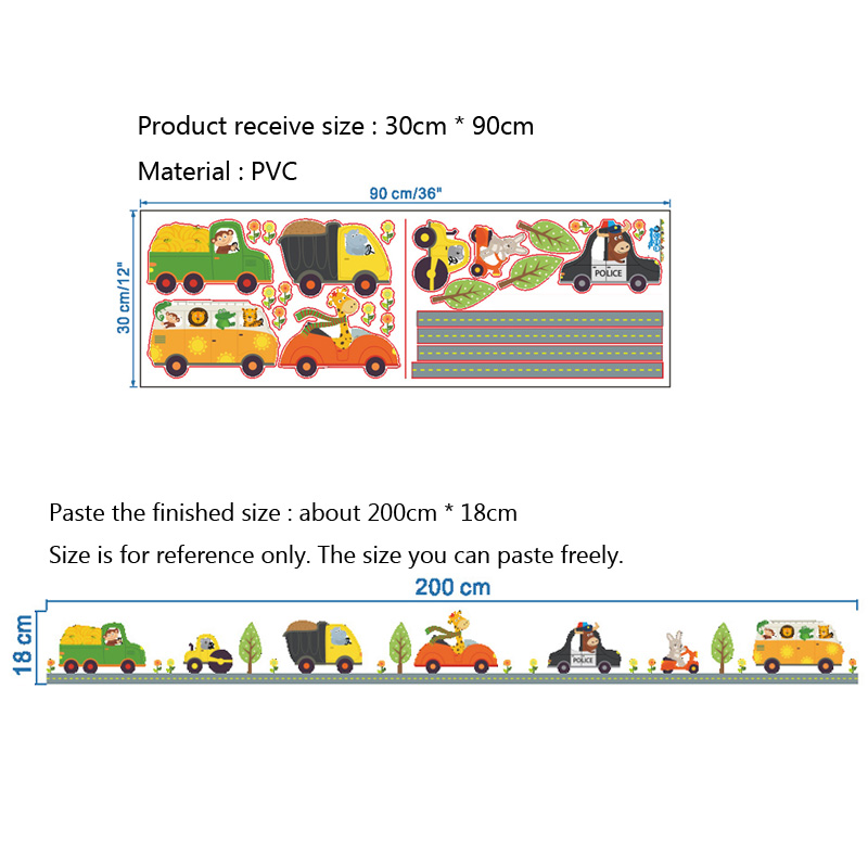 漫画の動物の車のウォールステッカー,子供部屋の装飾,背景の装 - Baby Nursery Wall Stickers のレビューと価格