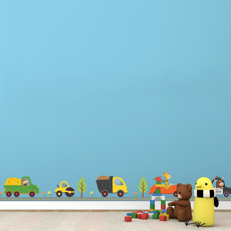 漫画の動物の車のウォールステッカー,子供部屋の装飾,背景の装 - Baby Nursery Wall Stickers のレビューと価格