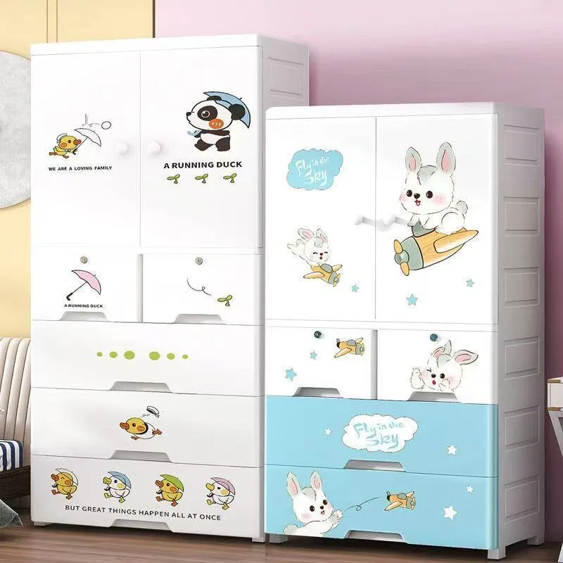 70cmの子供用漫画柄プラスチック製ワードローブ。シンプルな - Baby Nursery Wardrobe のレビューと価格