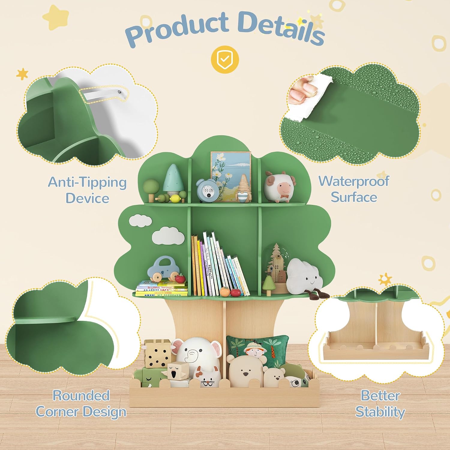 幼児用ツリー型本棚 ベビーモンテッソーリ木製ブックケース 子 - Baby Nursery Bookshelf のレビューと価格