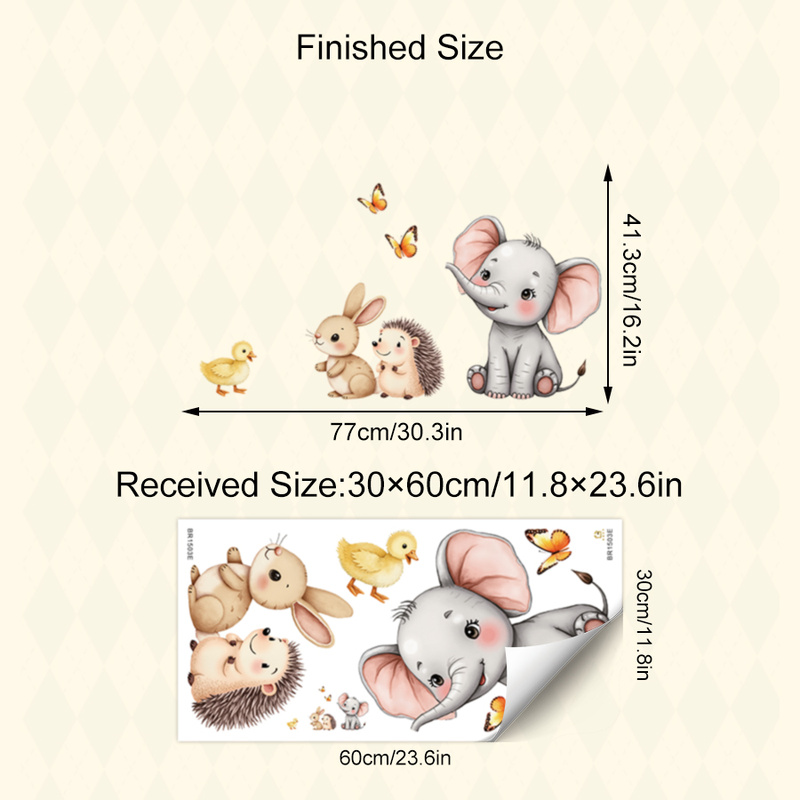 漫画の動物の壁ステッカー - 象バニーハリネズミ保育園デカー - Baby Nursery Wall Stickers のレビューと価格