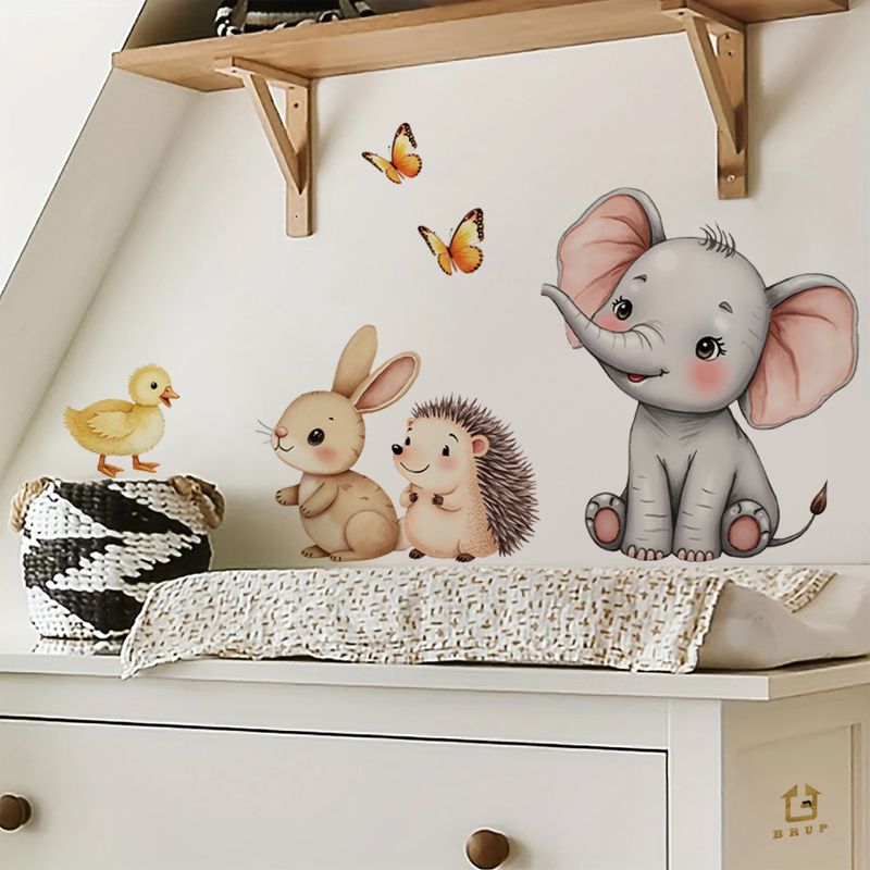 漫画の動物の壁ステッカー - 象バニーハリネズミ保育園デカー - Baby Nursery Wall Stickers のレビューと価格