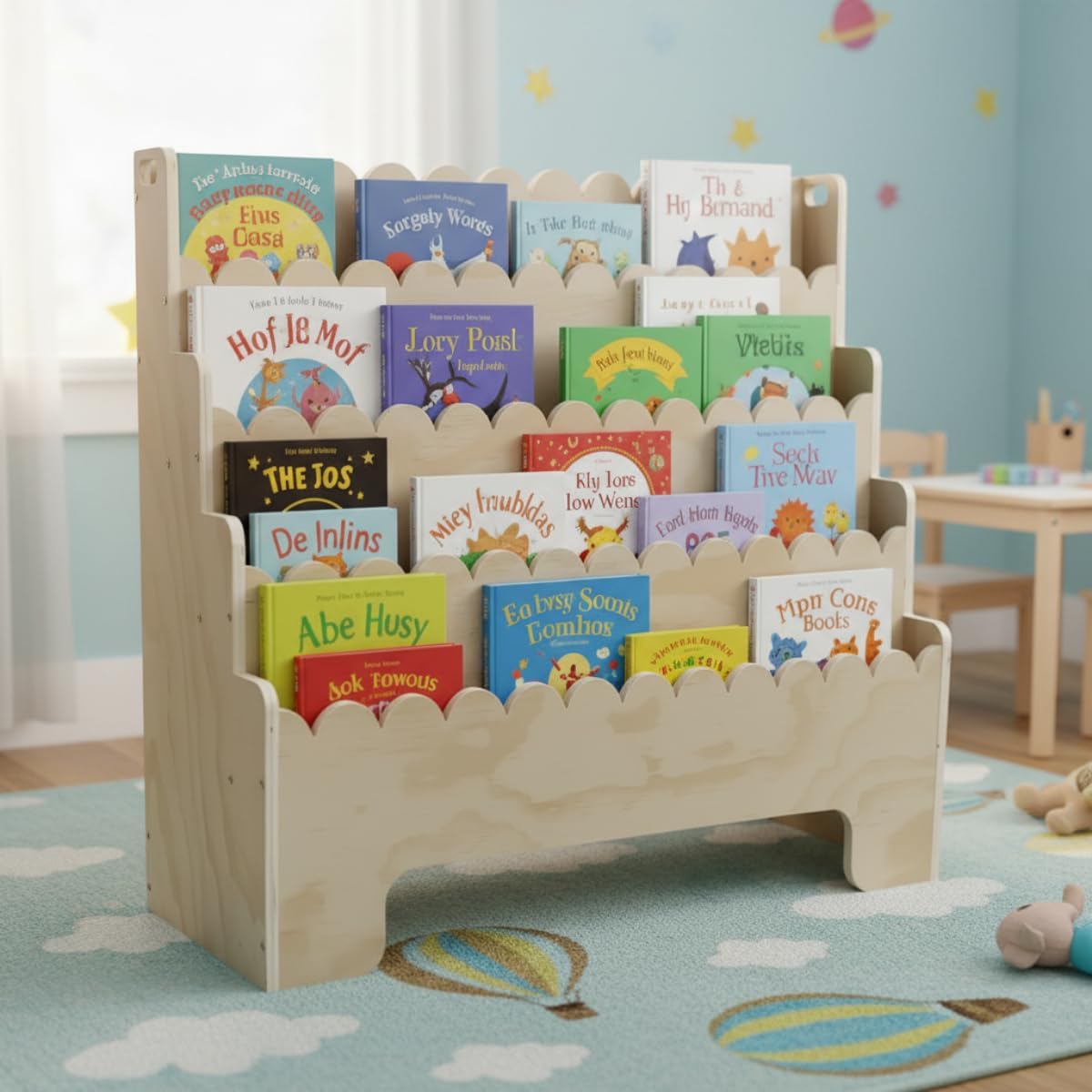 子供用4段本棚、天然木製子供用本棚、波型幼児用本棚、ベビーナ - Baby Nursery Bookshelf のレビューと価格