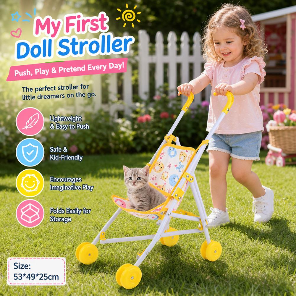 ピンクのベビーカー、折りたたみ式手押し車、ごっこ遊び用おもち - Baby Nursery Trolley のレビューと価格