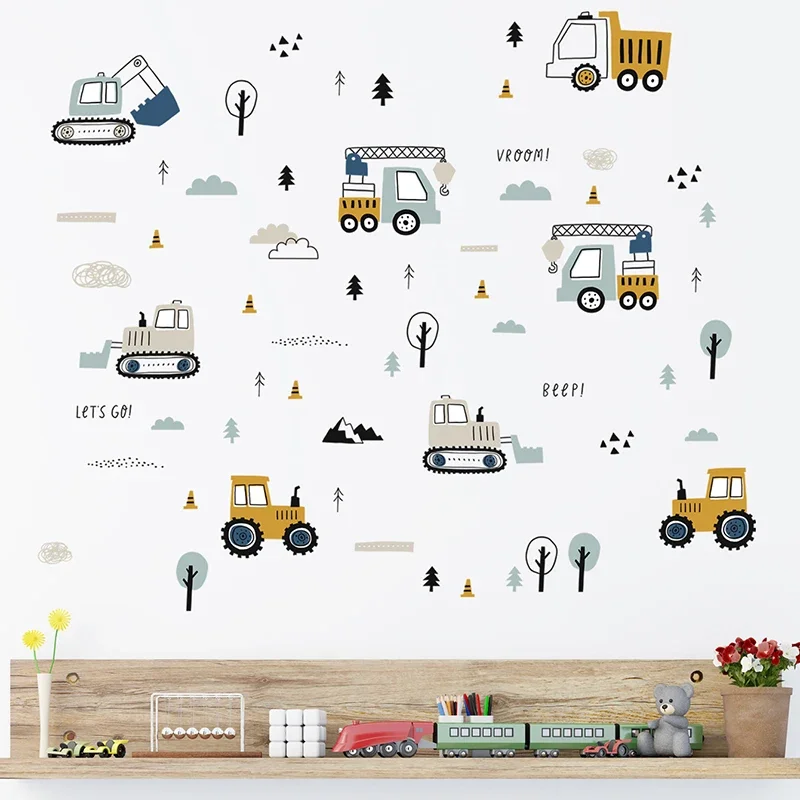 手描きのかわいい車貨物トラックの壁のステッカーキッズルーム車 - Baby Nursery Wall Stickers のレビューと価格