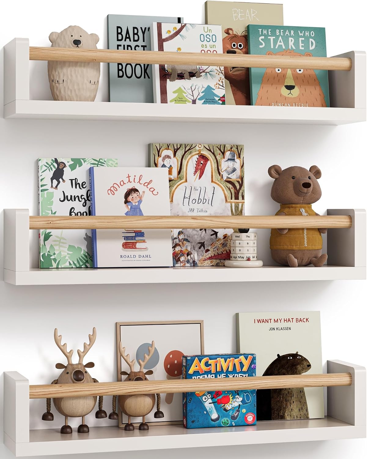 3段のフローティング子供用本棚、壁掛け式キッズブックシェルフ - Baby Nursery Bookshelf のレビューと価格