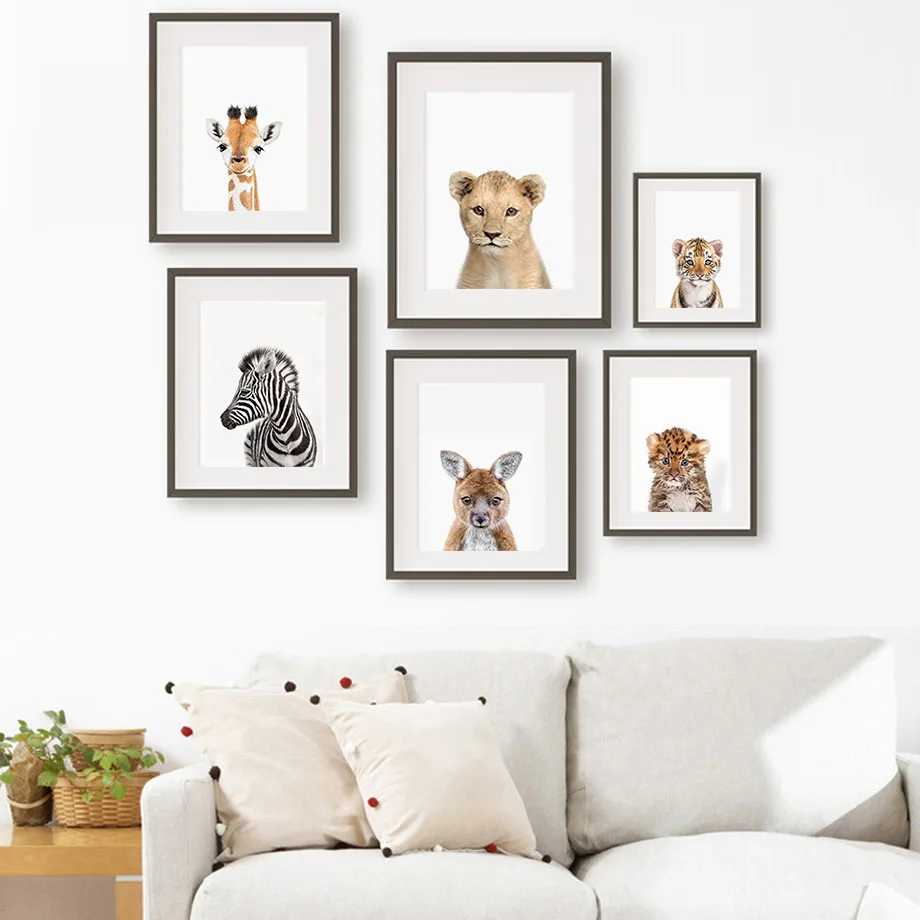 フレームなしのキャンバス絵画1枚。動物をモチーフにした、子供 - Baby Nursery Jungle Animals のレビューと価格
