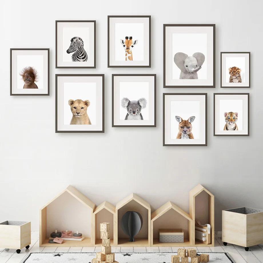 フレームなしのキャンバス絵画1枚。動物をモチーフにした、子供 - Baby Nursery Jungle Animals のレビューと価格