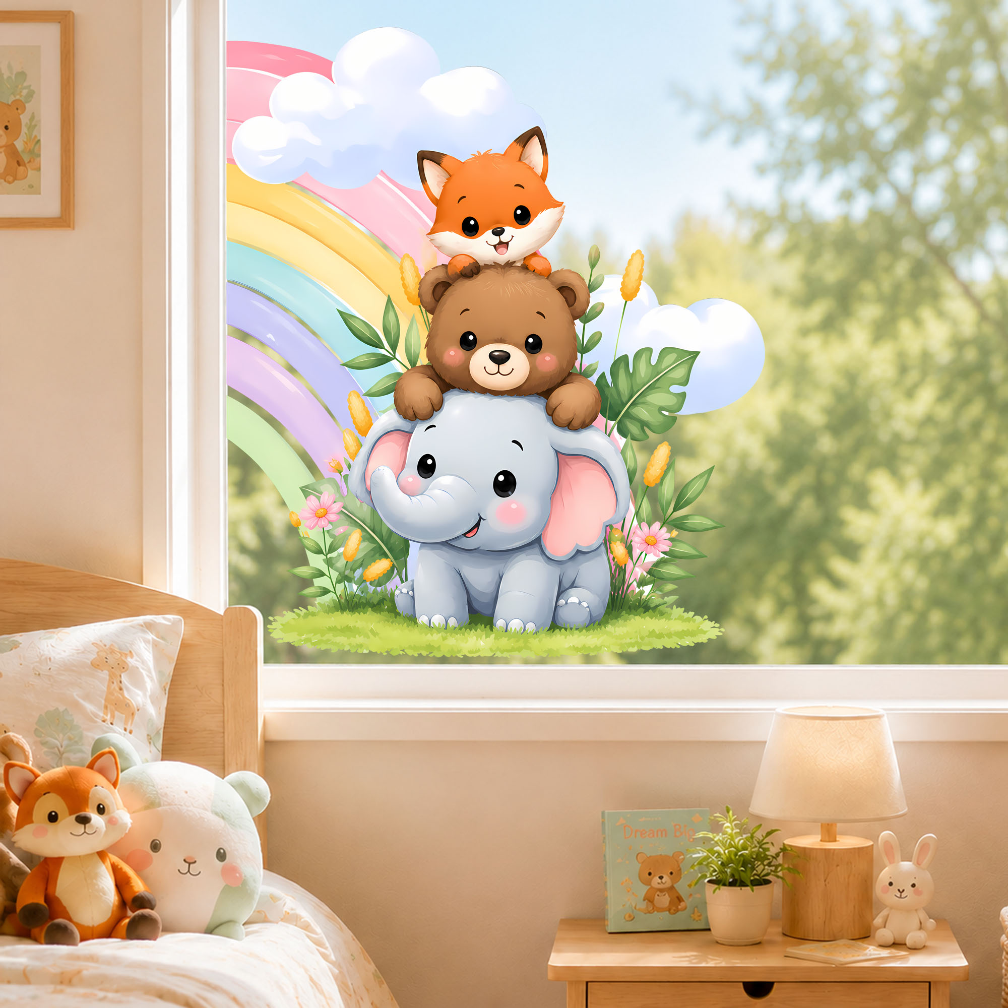 かわいい象、クマ、キツネのウィンドウフィルム、積み重ね可能な - Baby Nursery Wall Stickers のレビューと価格