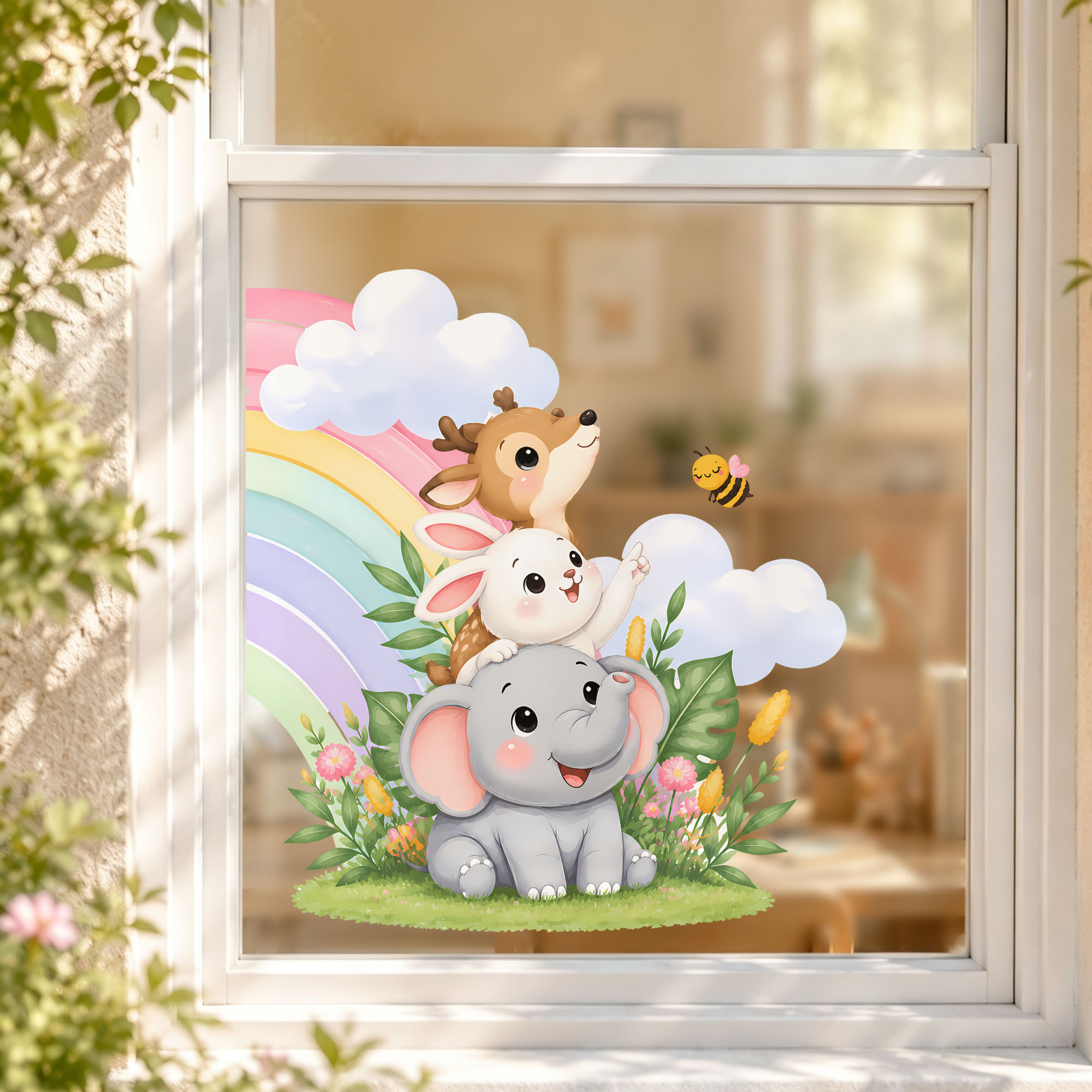 かわいい象、クマ、キツネのウィンドウフィルム、積み重ね可能な - Baby Nursery Wall Stickers のレビューと価格