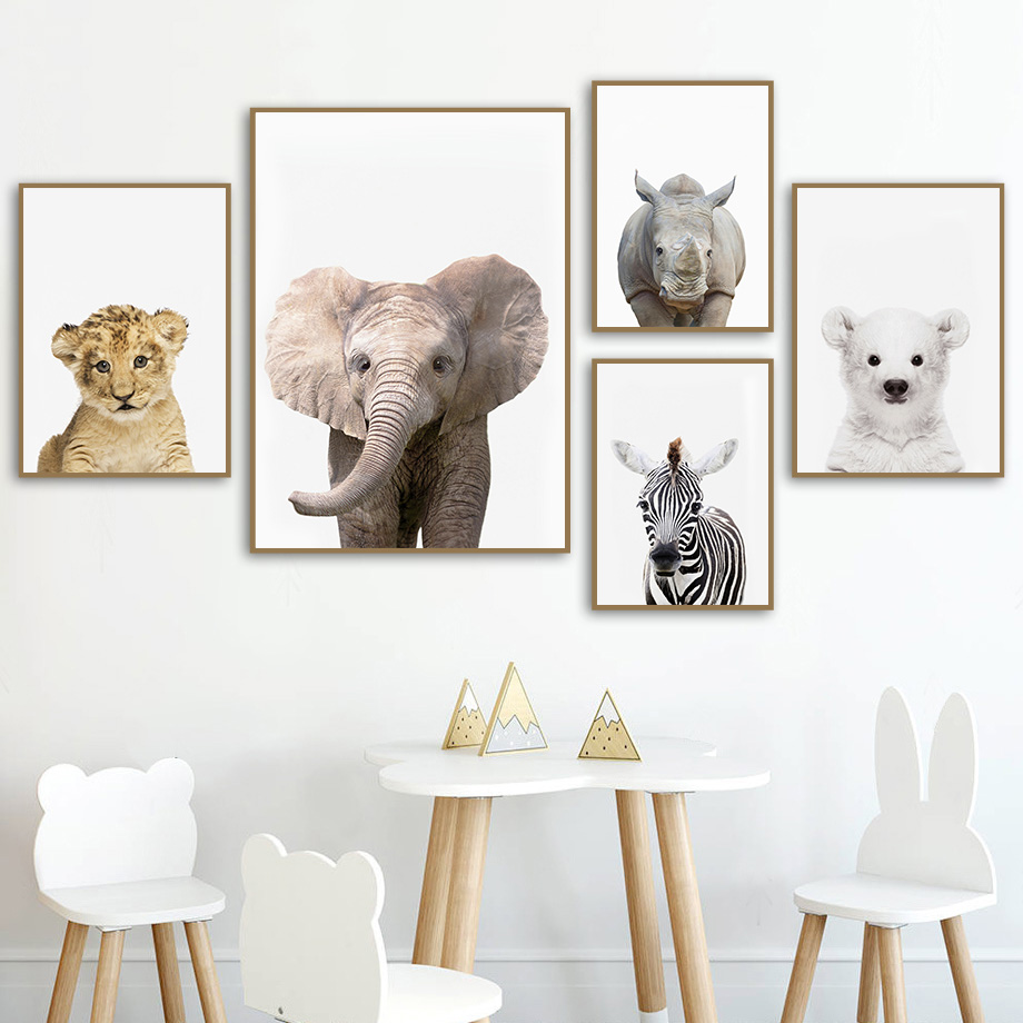 1枚のフレームレスキャンバス絵画、赤ちゃん向けサファリ動物保 - Baby Nursery Jungle Animals のレビューと価格