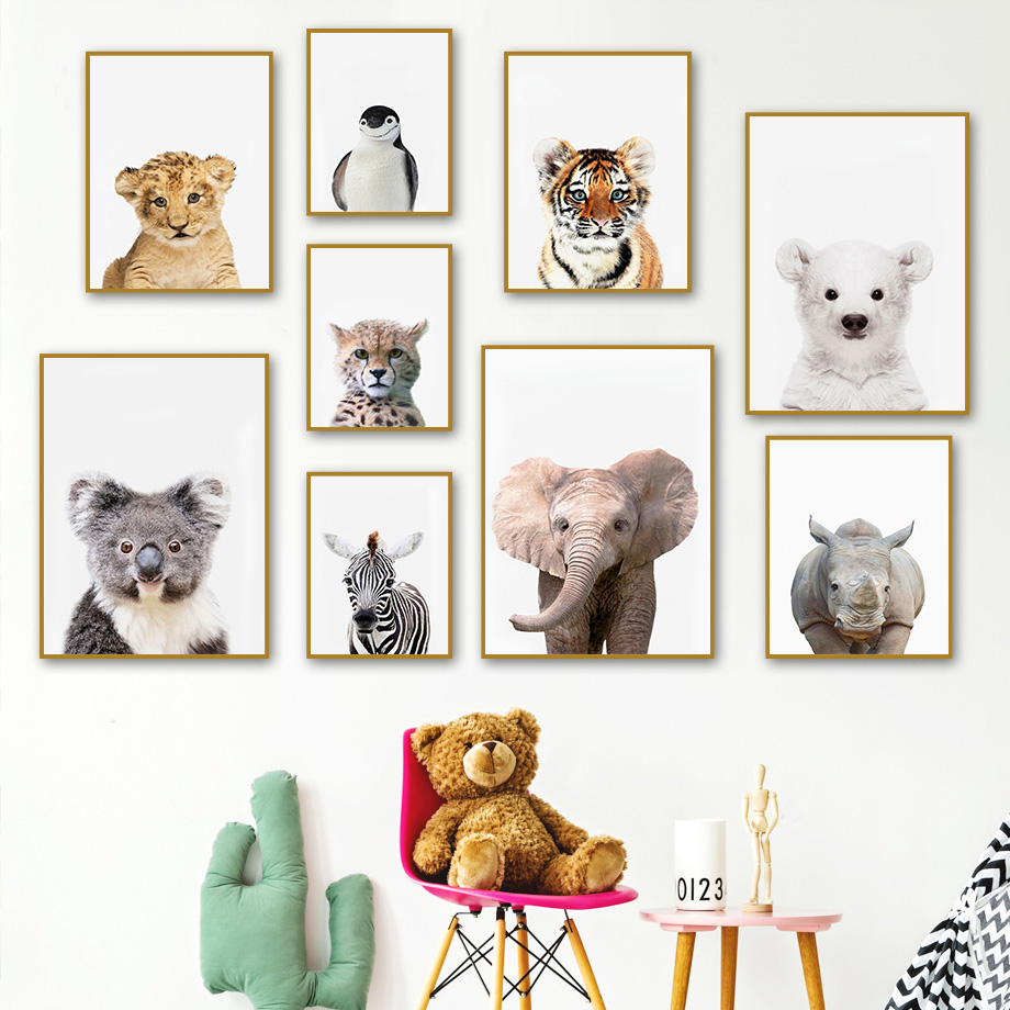 1枚のフレームレスキャンバス絵画、赤ちゃん向けサファリ動物保 - Baby Nursery Jungle Animals のレビューと価格