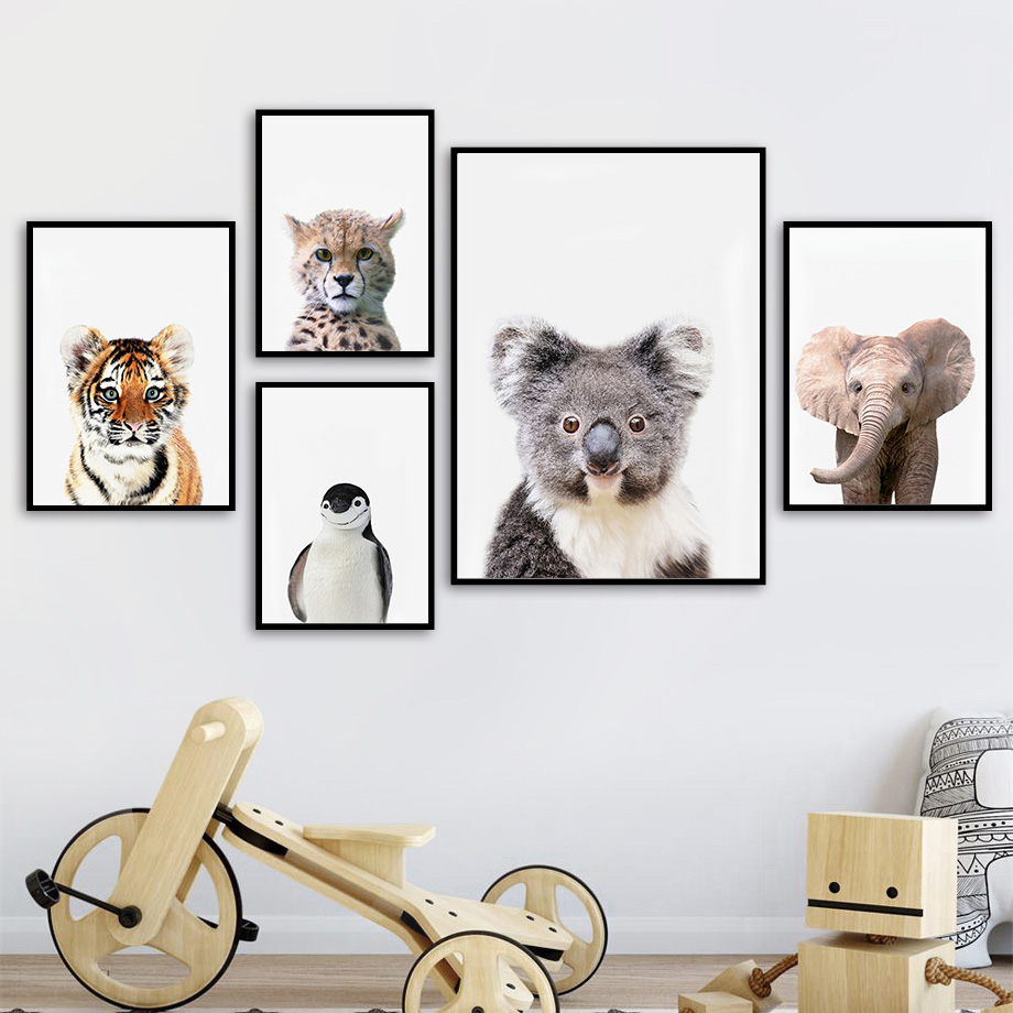 1枚のフレームレスキャンバス絵画、赤ちゃん向けサファリ動物保 - Baby Nursery Jungle Animals のレビューと価格