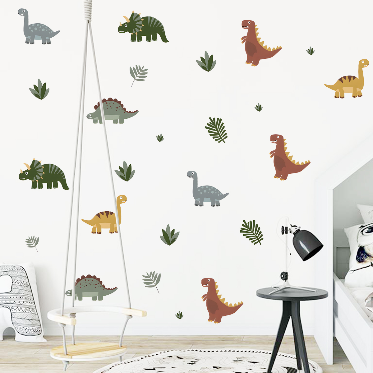 漫画かわいい恐竜の葉動物ウォールステッカー取り外し可能なキッ - Baby Nursery Wall Stickers のレビューと価格