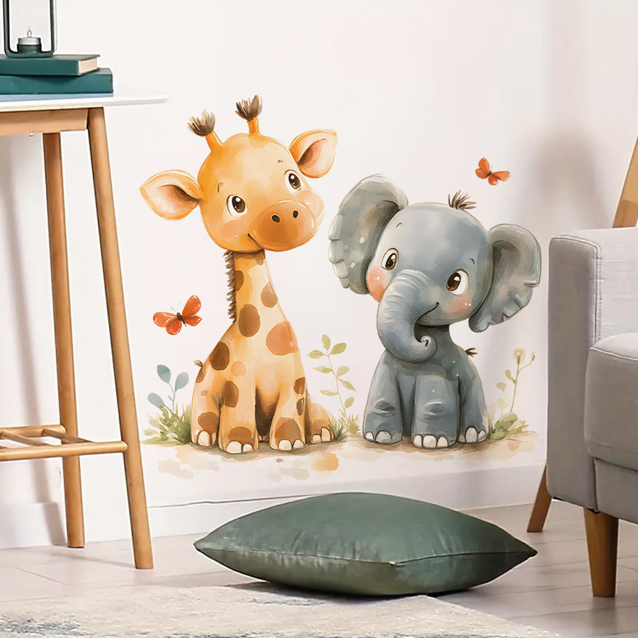 かわいいキリンとゾウのウォールデカール防水取り外し可能な漫画 - Baby Nursery Wall Stickers のレビューと価格