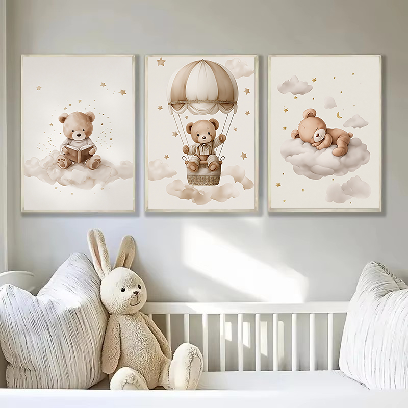 3枚セット ボヘミアン風 テディベア 動物 カスタム ベビー - Baby Nursery Artwork のレビューと価格